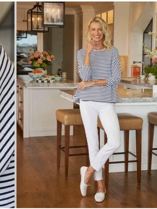 Frank & Eileen Tops - Frank & Eileen Anna Long Sleeve Heritage Jersey Capelet Navy French Stripe sz M